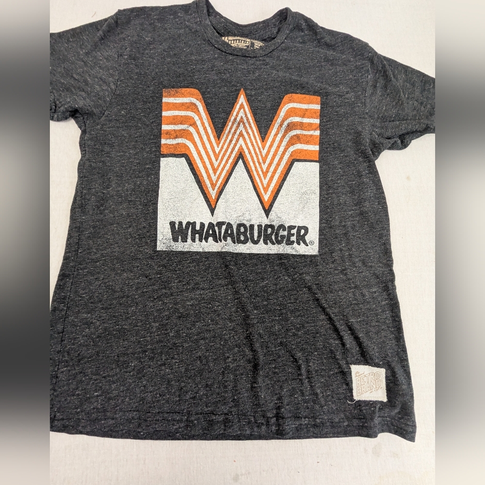 Whataburger Grey Tee Shirt With Retro Logo On Frontl Texas Iconic Burger Small